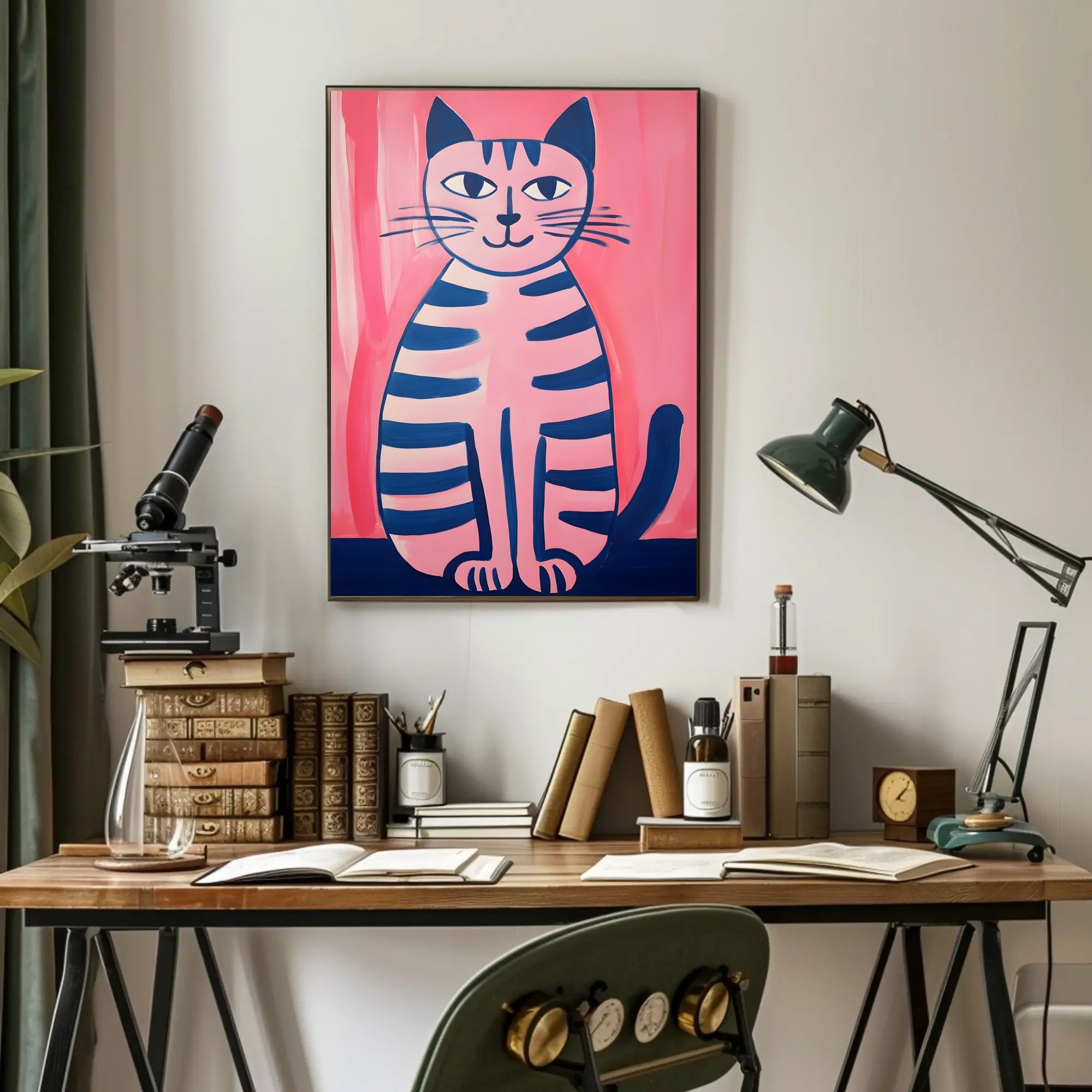 Pink Cat Poster Whimsical Art Print Wall Decor
