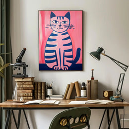 Pink Cat Poster Whimsical Art Print Wall Decor