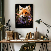 Fox Portrait with Vibrant Floral Surroundings