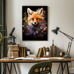 Fox Portrait with Vibrant Floral Surroundings
