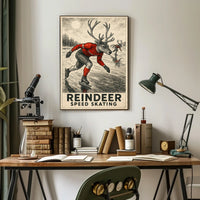 Whimsical Reindeer Skating Vintage Sports Poster