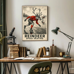 Whimsical Reindeer Skating Vintage Sports Poster