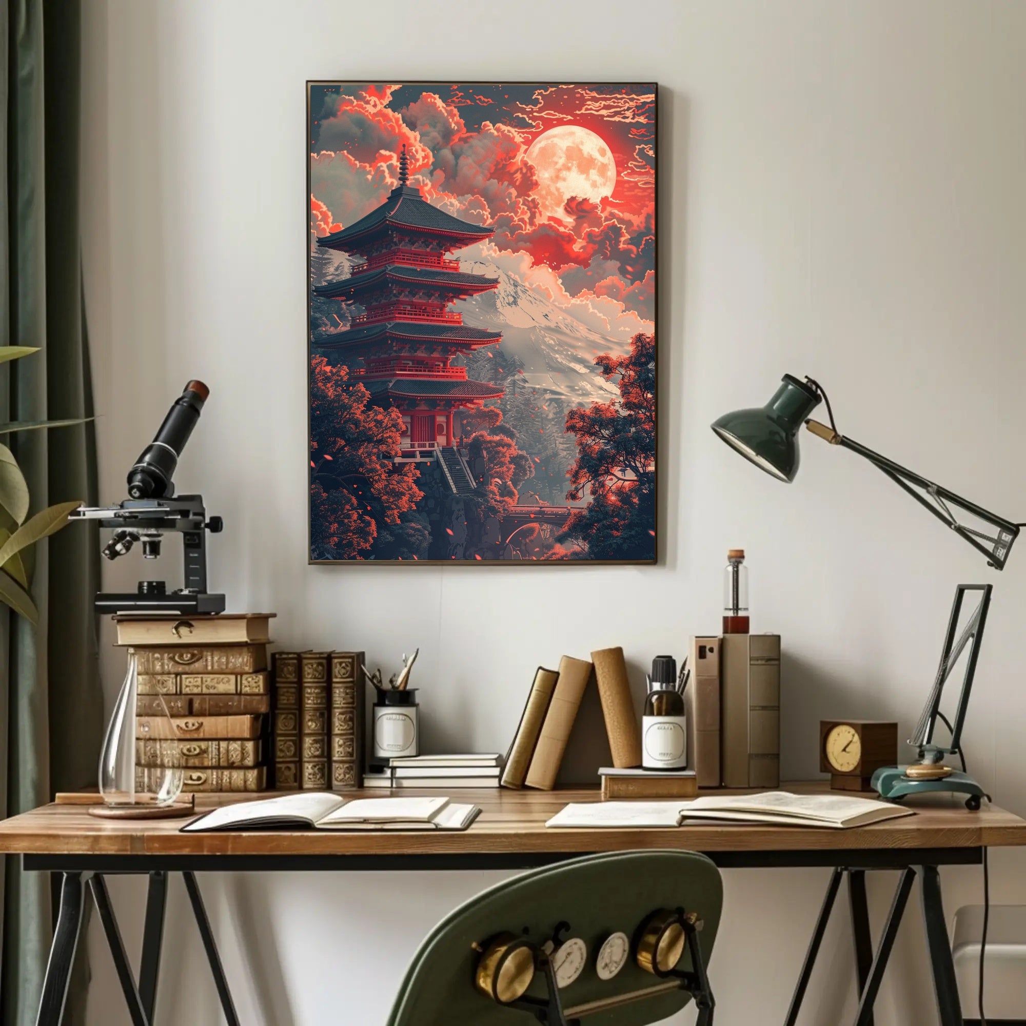 Japanese Pagoda Under Moonlight: Cultural or Heritage Poster PosterGoat