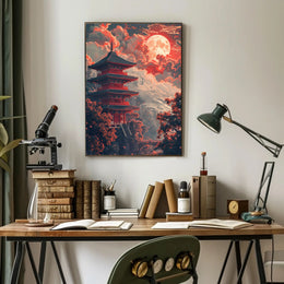 Japanese Pagoda Under Moonlight: Cultural or Heritage Poster PosterGoat