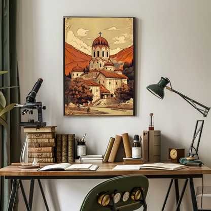 Orthodox Monastery Valley View In Fall Travel Poster