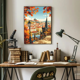 Autumn Cityscape Vintage Travel Poster Art Print