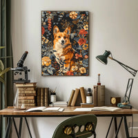Floral Corgi Portrait Wall Art Print