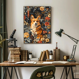Floral Corgi Portrait Wall Art Print