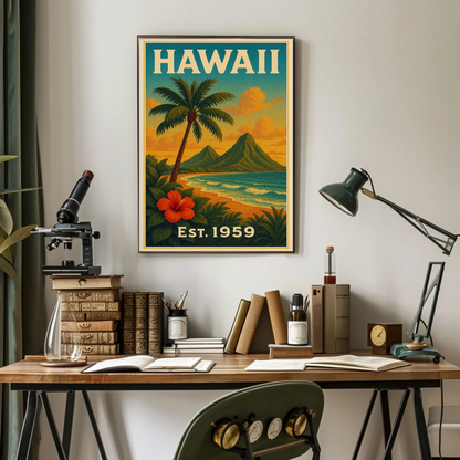 Hawaii Coastline Hibiscus Sunset View Poster