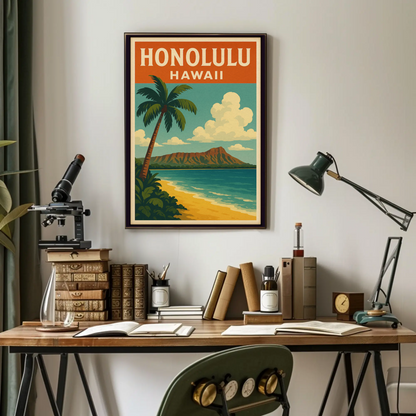 Honolulu Hawaii Diamond Head Beach View Poster
