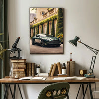 Luxury Green Sports Car at Elegant Mansion Poster