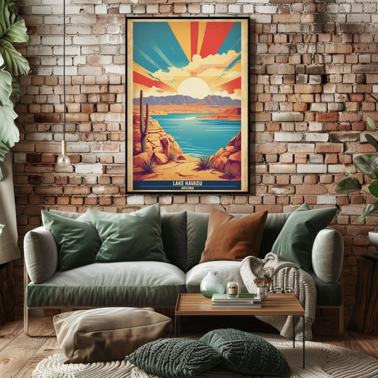 Lake Havasu Arizona Sunset Canyon Water View Vintage Travel Poster