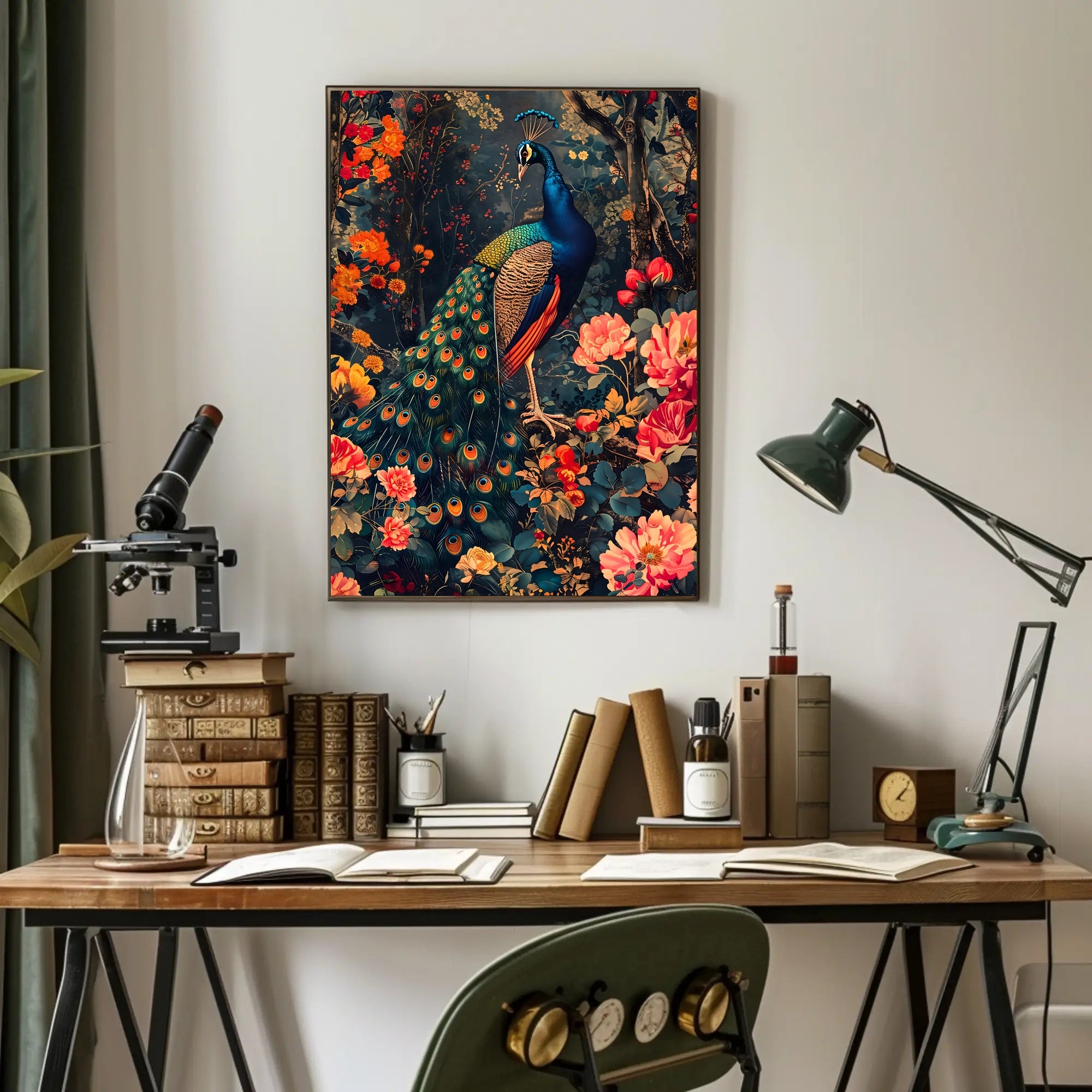 Vibrant Peacock In Bloom William Morris Art Poster