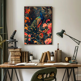 Vibrant Peacock In Bloom William Morris Art Poster