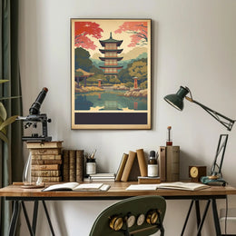 Tranquil Pagoda Reflections Poster