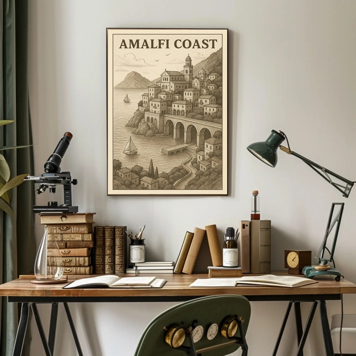 Amalfi Coast Illustration Poster Wall Art 18x24 Print