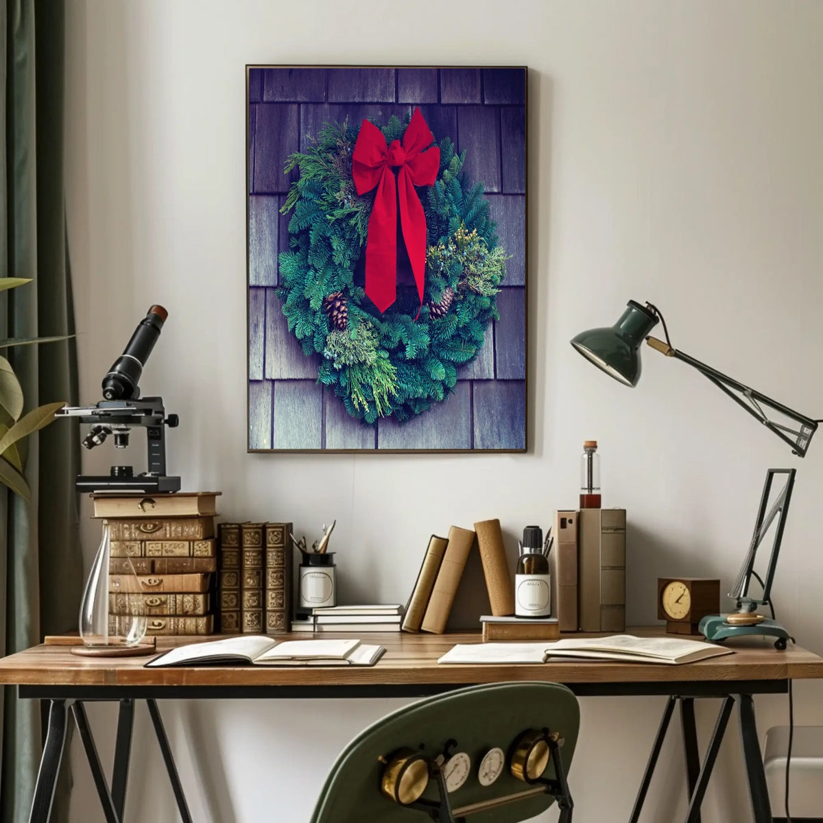 Festive Green Wreath Photorealistic Christmas Decoration Poster