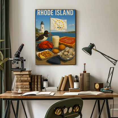 Rhode Island Clam Cakes Lighthouse Pizza Travel Poster