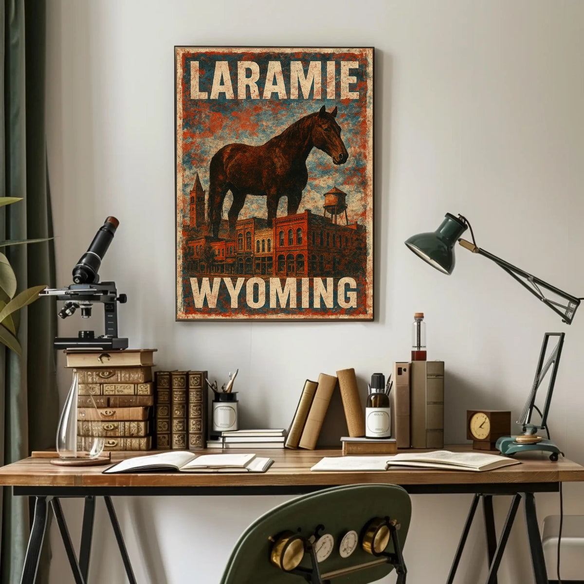 Laramie Horse Vintage City Western Heritage Cultural American West Rustic Skyline Poster