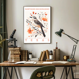 Northern Mockingbird Texas Nature Art Poster