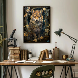 Majestic Wolf In Floral Frame Poster PosterGoat