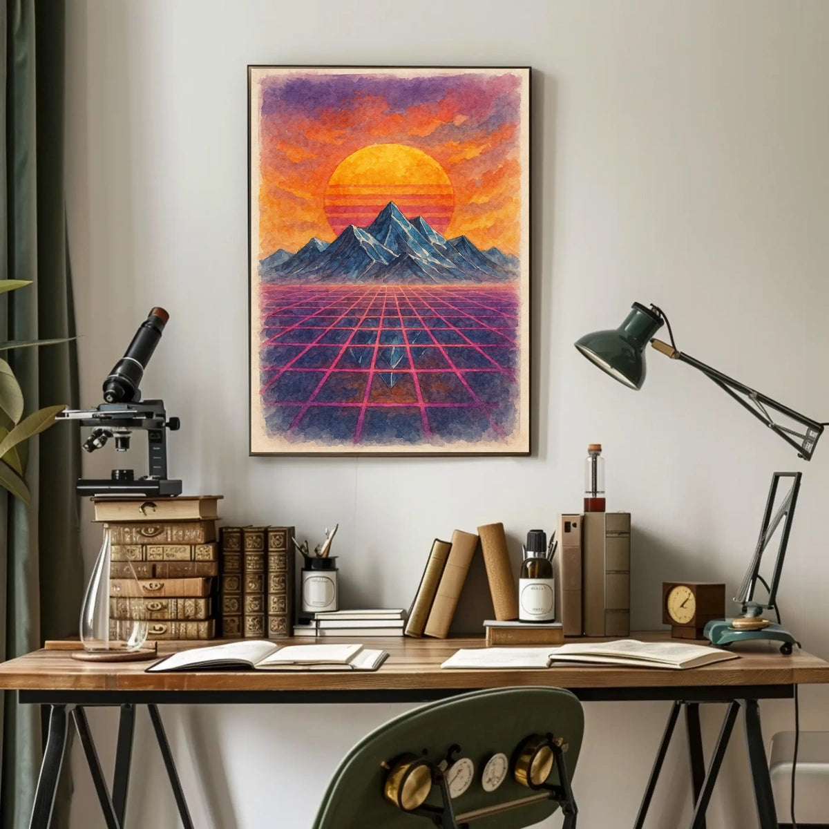 Retro-Futuristic Sunset in Dreamscape - Futuristic Sci-Fi Poster