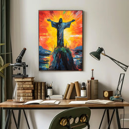 Vibrant Abstract Christ Statue Art: Abstract or Artistic Poster