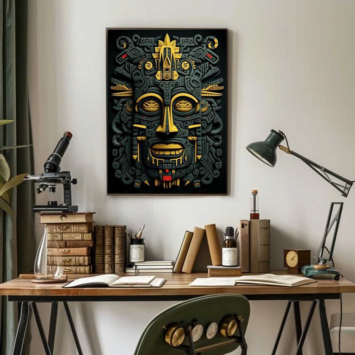 Mesoamerican Deity Abstract Art Poster - Cultural or Heritage Poster