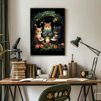 Whimsical Foxes Lantern Reading Forest Poster