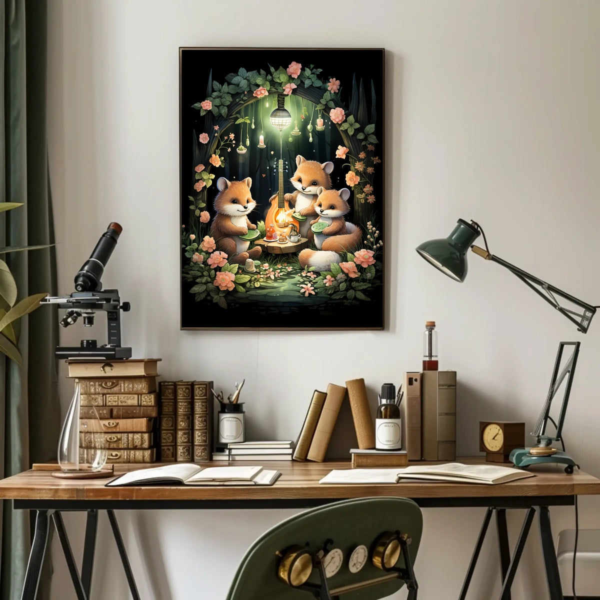 Whimsical Fox Picnic in Enchanted Forest Poster