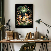 Whimsical Fox Picnic in Enchanted Forest Poster