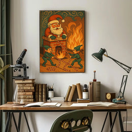 Santa's Chimney Caper: Festive and Vintage Christmas Poster