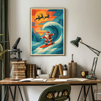 Santa Surfing Retro Holiday Adventure Poster