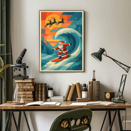 Santa Surfing Retro Holiday Adventure Poster