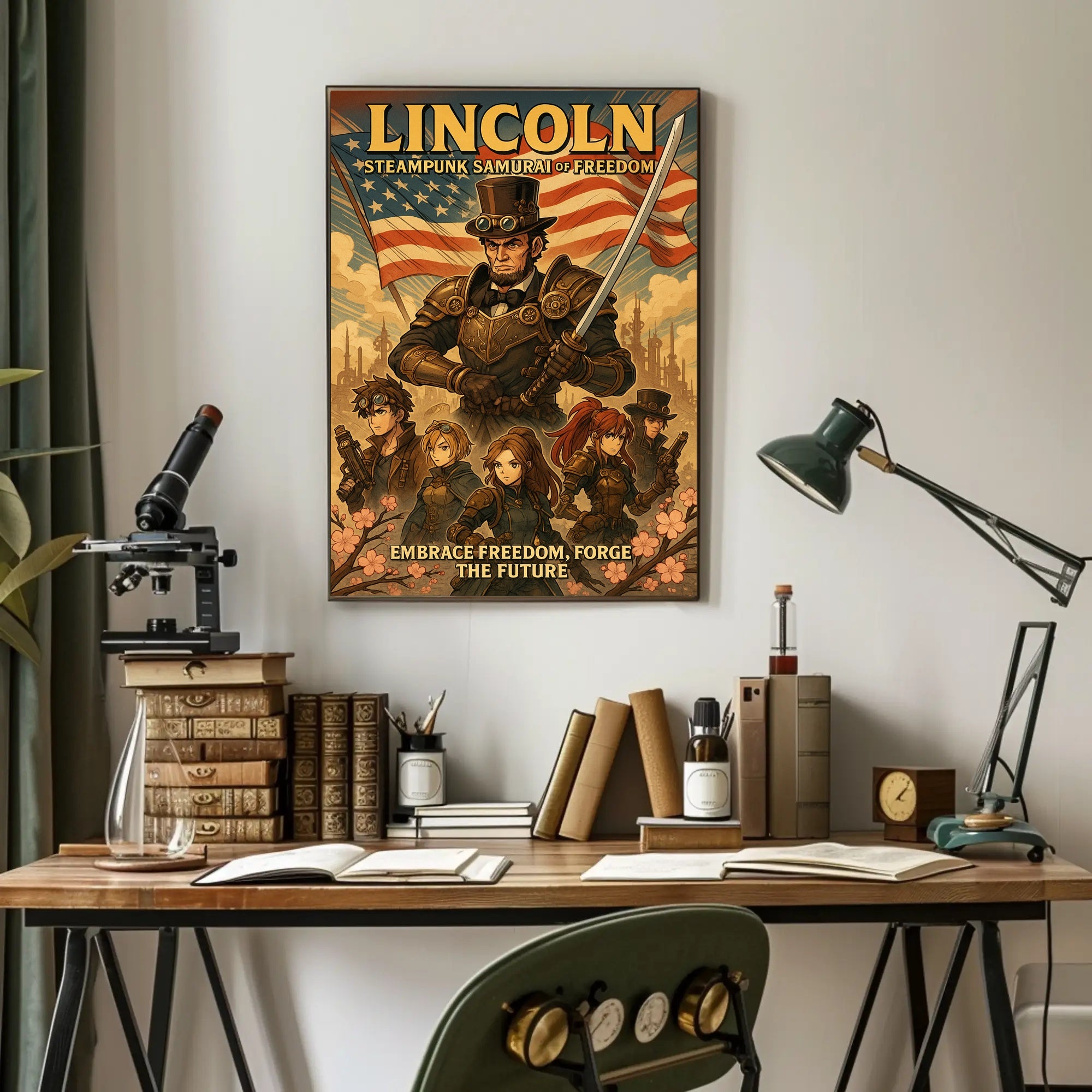 Lincoln Steampunk Samurai Of Freedom Poster