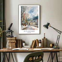 Pitlochry Winter Wonderland: Scenic Travel Poster PosterGoat