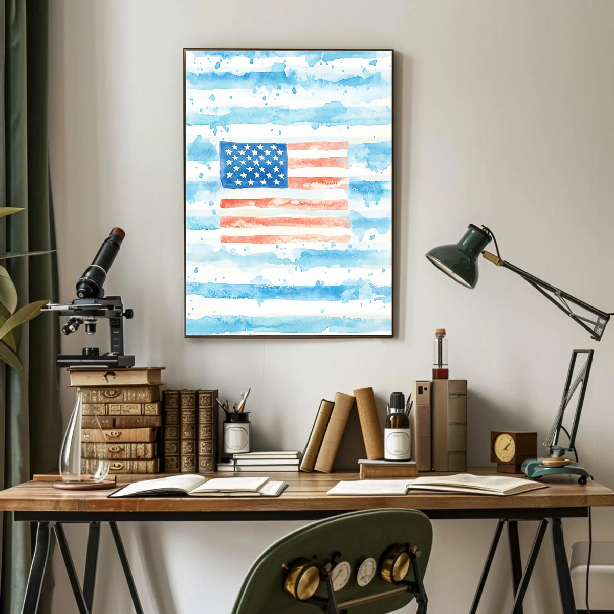 Watercolor American Flag Home Decor Wall Art 18x24 Poster