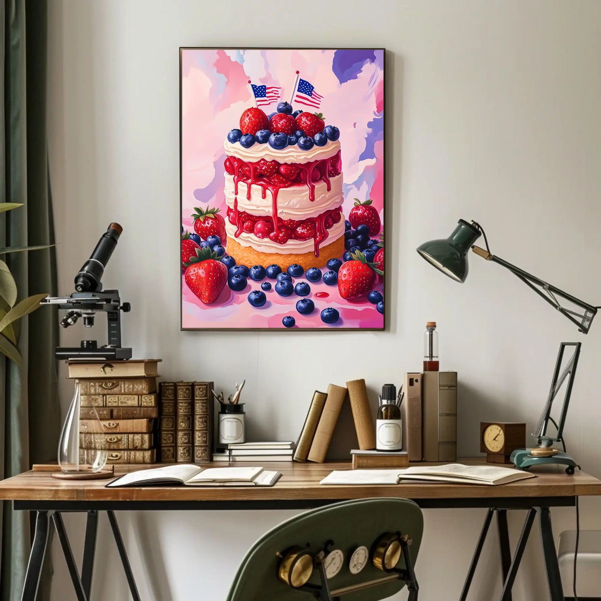 Vibrant American Flag Street Scene Impressionist Poster