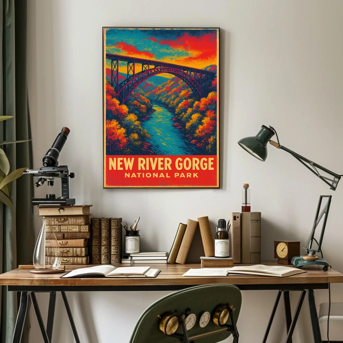 New River Gorge Autumn Vintage Travel Retro 80s Poster