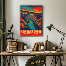 New River Gorge Autumn Vintage Travel Retro 80s Poster