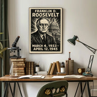 Franklin D. Roosevelt 32nd President of the United States B & W Comic Sketch Poster