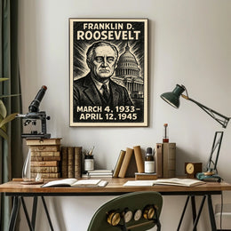 Franklin D. Roosevelt 32nd President of the United States B & W Comic Sketch Poster