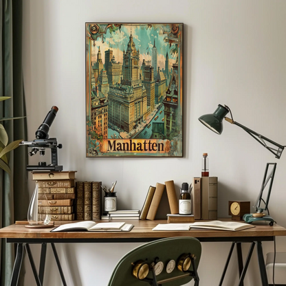 Manhattan Cityscape Vintage Skyscraper View Travel Poster Travel Poster