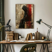 Mysterious Hooded Figure Abstract Artistic Poster PosterGoat
