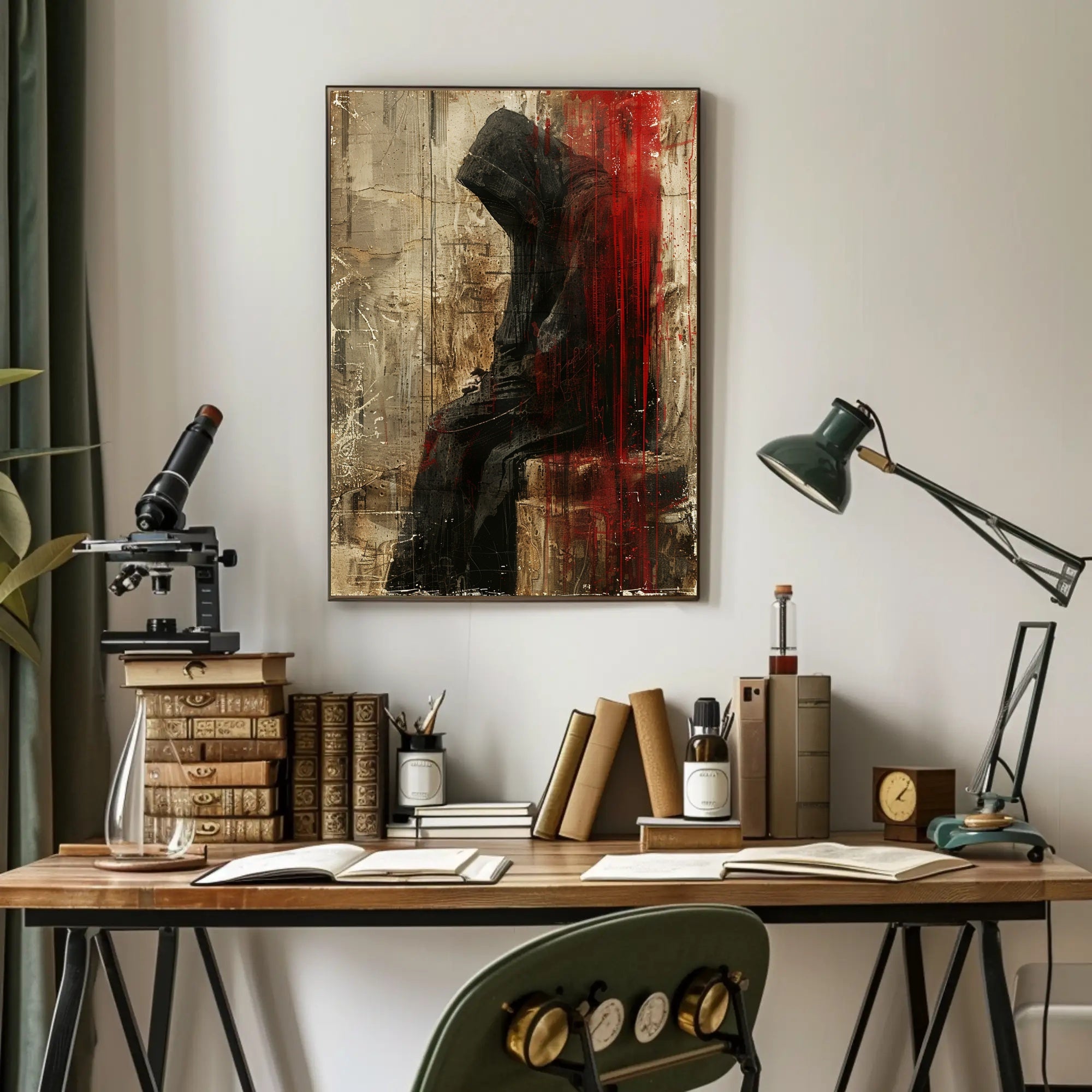 Mysterious Hooded Figure Abstract Artistic Poster PosterGoat