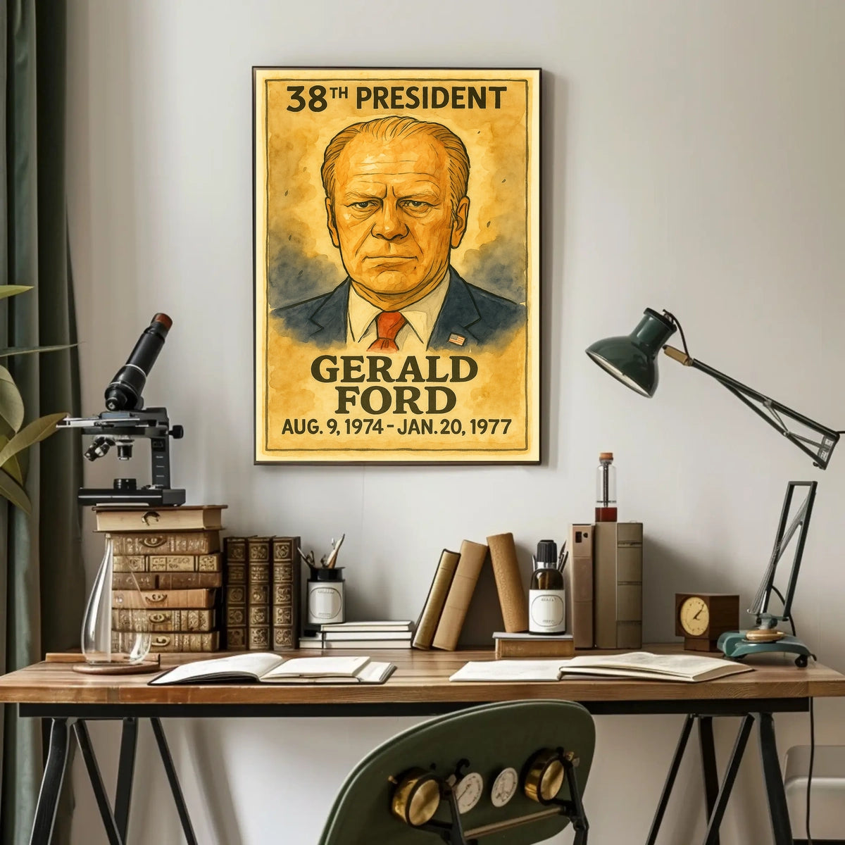 Gerald Ford 38th President of the United States Exaggerated Cartoon Sketch Poster