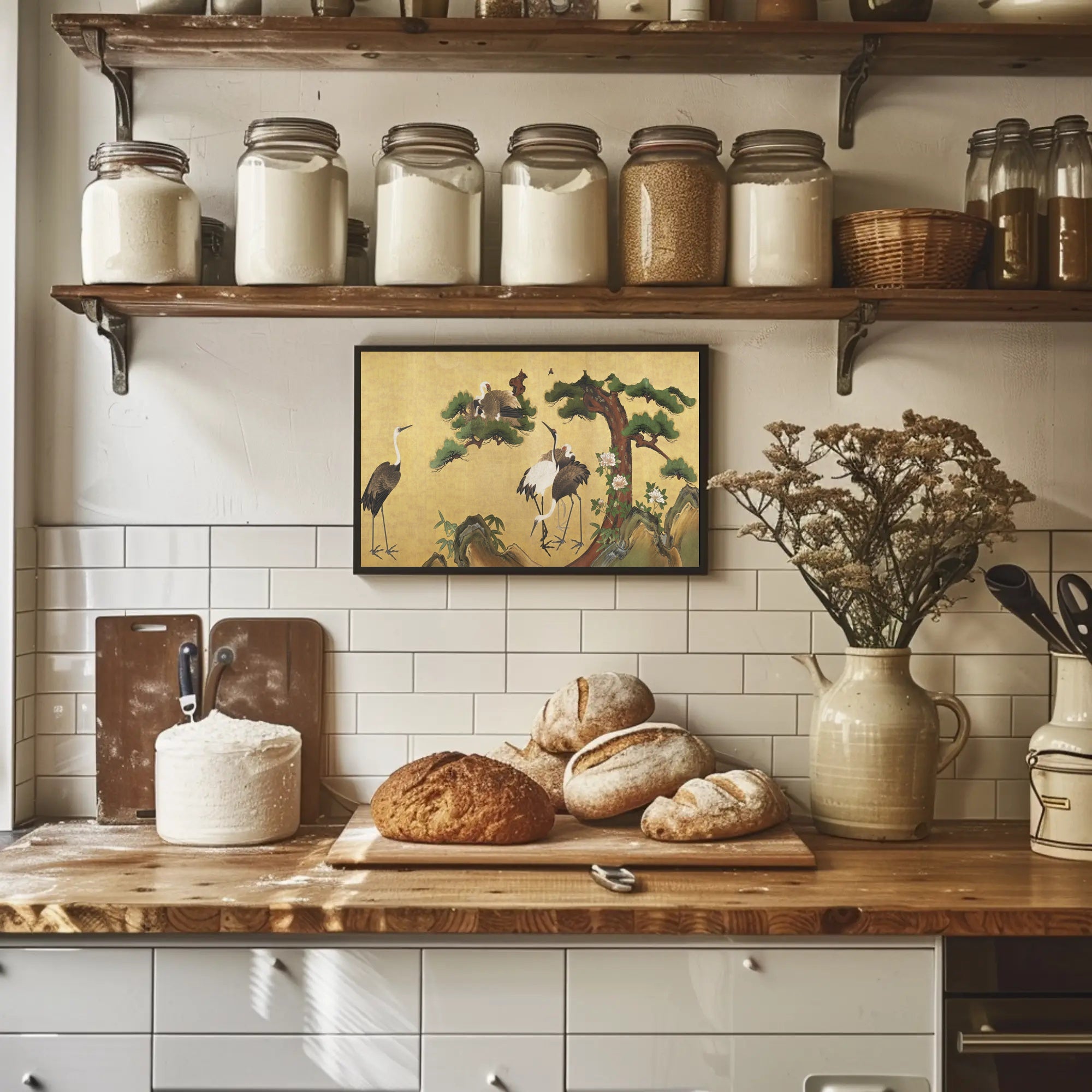 Cranes in Serenity: Traditional Asian Art Cultural Poster