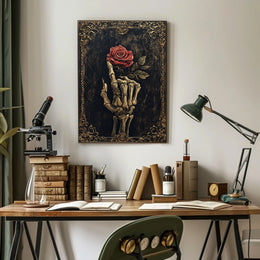 Skeletal Hand with Rose Gothic Vintage Art Poster