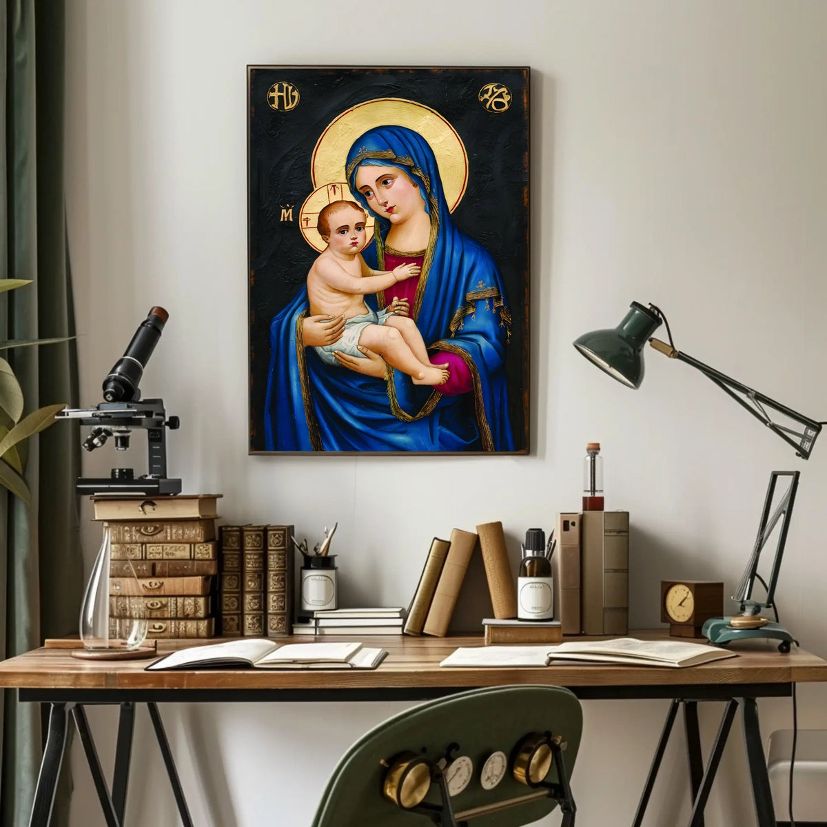 Iconic Mother Mary Holding Jesus Poster
