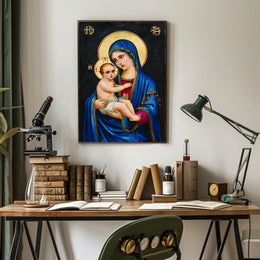 Iconic Mother Mary Holding Jesus Poster